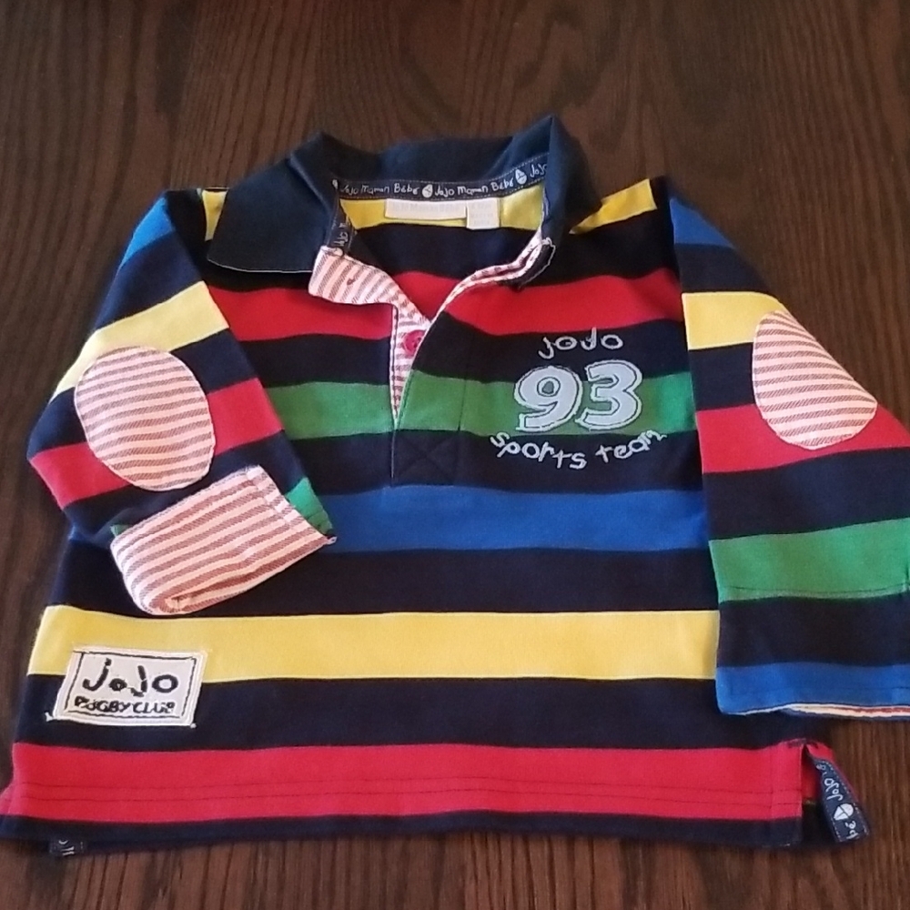 JoJo Maman Bébé Baby Multicolor Striped Shirt. Size 6-12mth